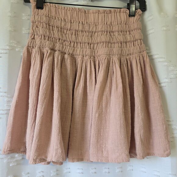 Pale Dusty Rose Smocked Waist 100% Cotton Gauze Skirt by Rewash - Size S - Picture 3 of 7